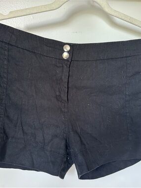 bebe Black High-Waist Linen-Blend Shorts with Double Button